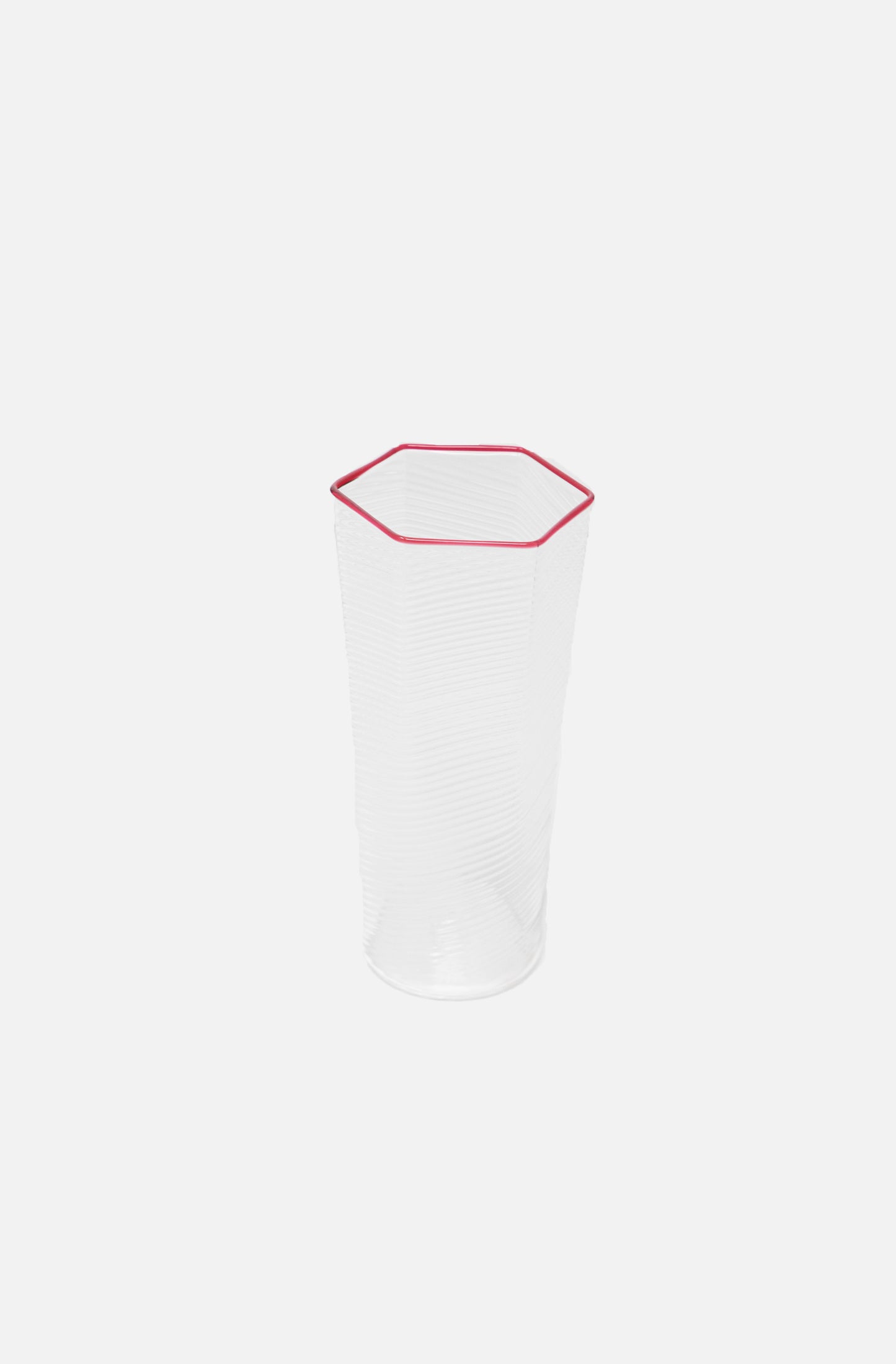 Hexagonal Ribbed Tall Glass Cranberry