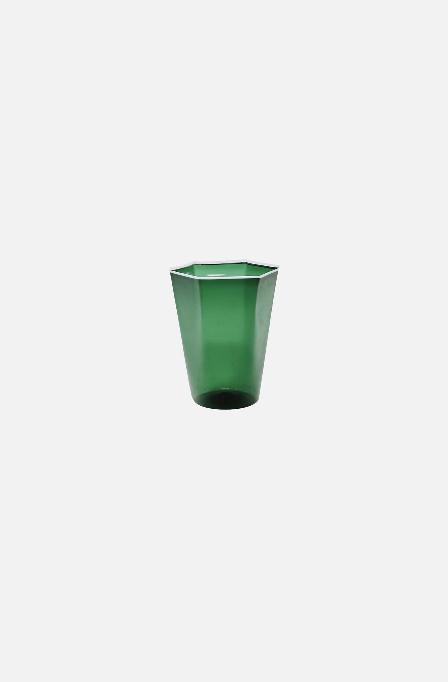 Hexagonal Water Glass Smoked Green w. White Rim