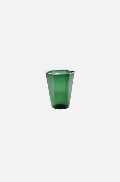 Hexagonal Water Glass Smoked Green w. White Rim