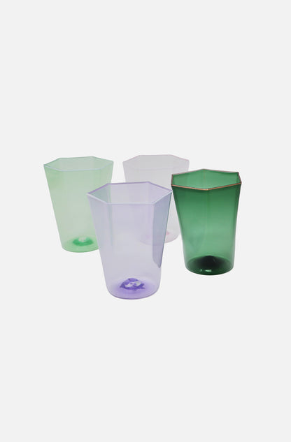 Hexagonal Water Glass Smoked Green